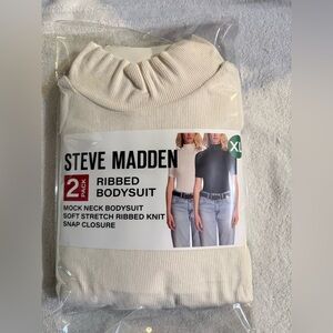 Steve Madden Cream and Black Ribbed Bodysuit - 2 Pack
